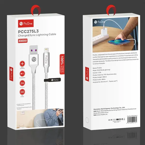 کابل تبدیل USB به لایتنینگ پرووان مدل PCC275L طول 3 متر ProOne PCC275L USB To Lightning Cable 3M - 2