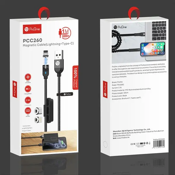 کابل تبدیل USB به Type-c و لایتنینگ پرووان مدل PCC260 طول 1 متر ProOne PCC260 USB To Lightning And Type-c Cable 1M - 2