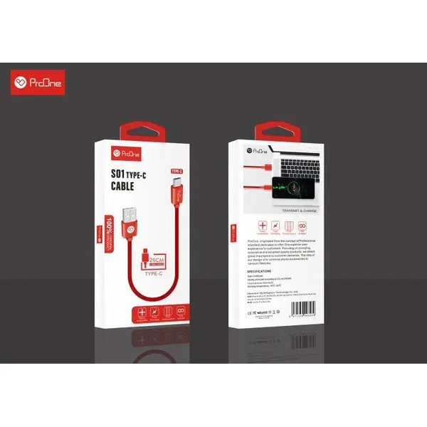 کابل تبدیل USB به Type-C پرووان مدل PCC130 S01 طول 0.2 متر ProOne PCC130 S01 USB to Type-C Cable 20CM - 4