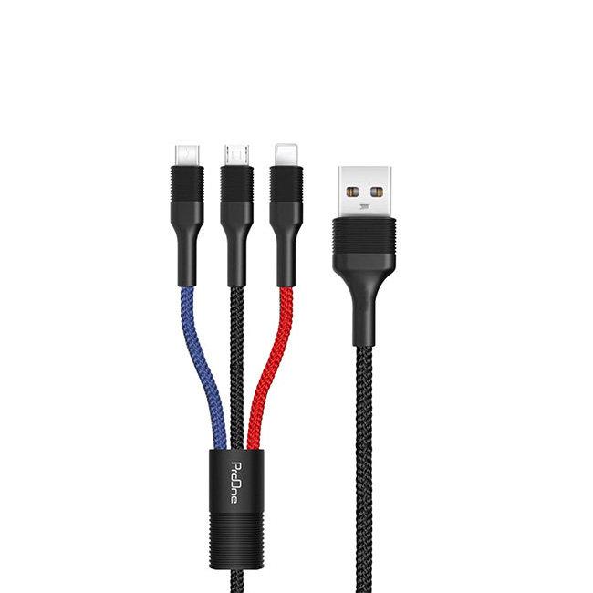 کابل تبدیل USB به USB-C / microUSB / لایتنینگ پرووان مدل PCC280 طول 1 متر -