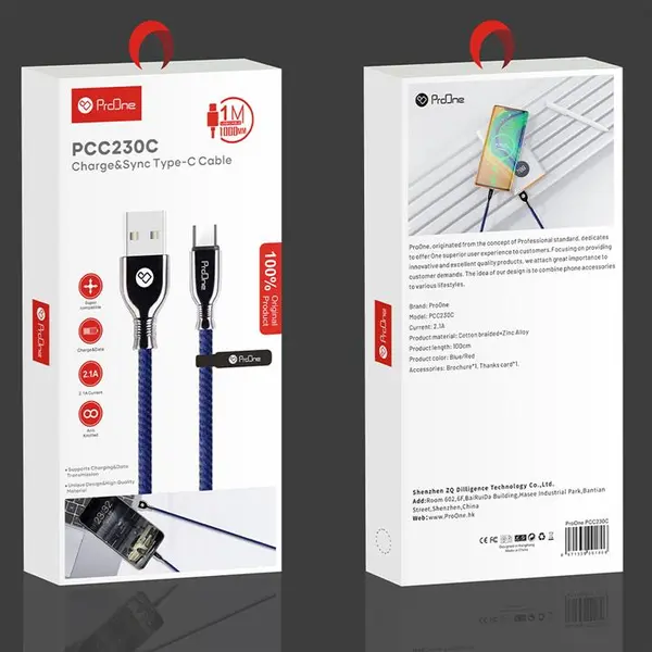 کابل تبدیل USB به USB-C پرووان مدل PCC230C طول 1 متر ProOne PCC230C USB To USB-C Cable 1M - 2
