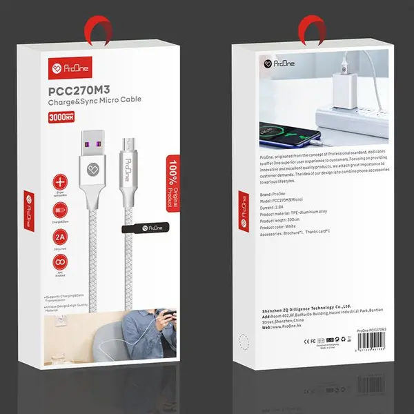 کابل تبدیل USB به USB-C پرووان مدل PCC270M طول 3 متر ProOne PCC270M USB To USB-C Cable 3M