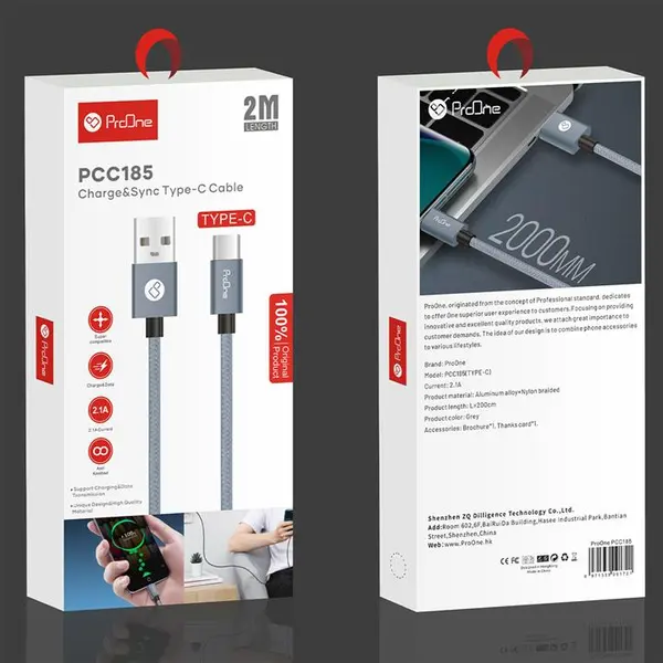 کابل تبدیل USB به USB -C پرووان مدل PCC185 طول 2 متر ProOne PCC185 USB To USB-C Cable 2M - 2