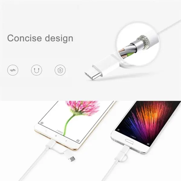 کابل شارژ و انتقال اطلاعات یو اس بی به میکرو یو اس بی و تایپ سی 2 در 1 شیائومی برای گوشی‌های اندرویدی - 1 متر Xiaomi USB To Type-C and microUSB 2 in 1 Charge and Sync Cable - 1m