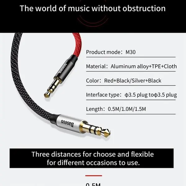 کابل انتقال صدا 3.5 میلی متری باسئوس مدل Yiven M30 به طول 1 متر Baseus Yiven M30 3.5mm Audio Cable 1m