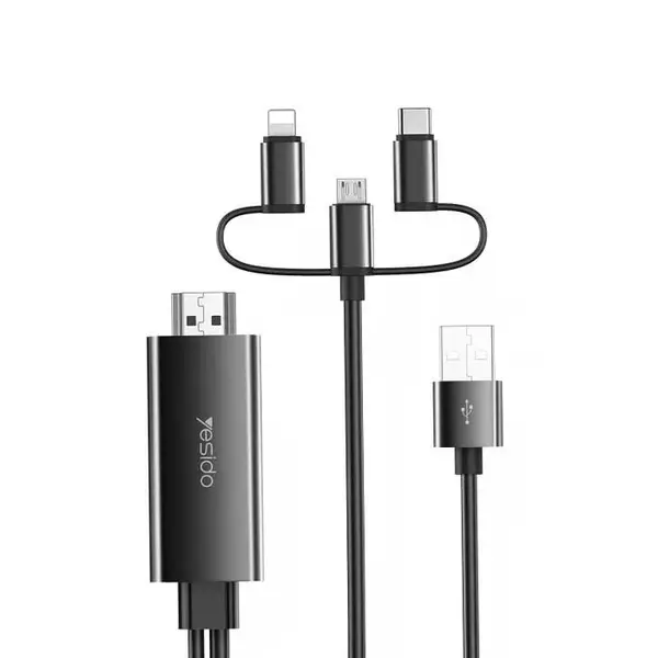 کابل 3سر لایتنینگ،تایپسی،میکرو به Hdmi یسیدو 4k مدل HM05 طول 1.8 متر Yesido HM05 3 in 1 HDMI Cable