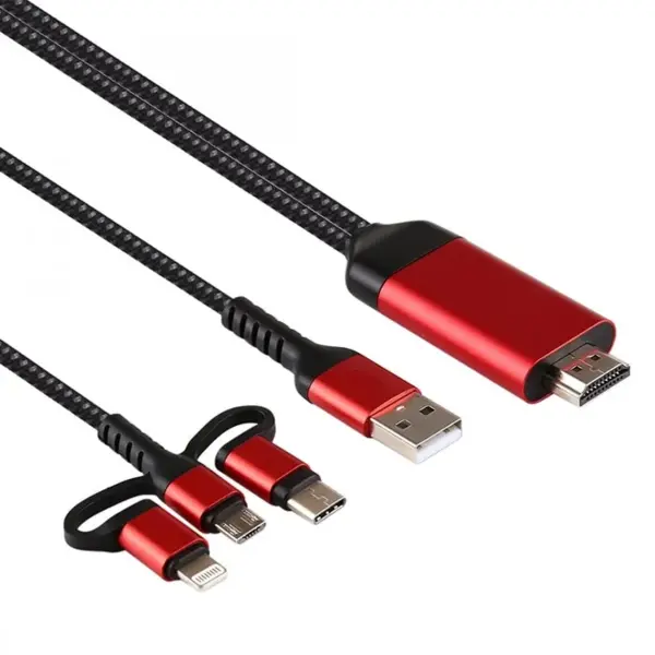 کابل 3سر لایتنینگ،تایپسی،میکرو به Hdmi یسیدو 4k مدل HM05 طول 1.8 متر Yesido HM05 3 in 1 HDMI Cable - 4