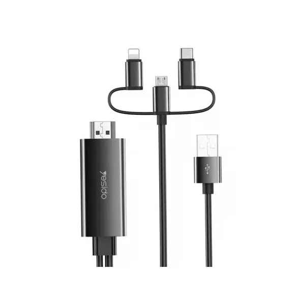 کابل 3سر لایتنینگ،تایپسی،میکرو به Hdmi یسیدو 4k مدل HM05 طول 1.8 متر Yesido HM05 3 in 1 HDMI Cable - 2