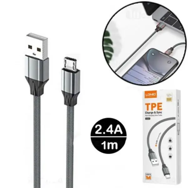کابل میکرو یو اس بی الدینیو LDNIO LS442 MicroUSB 2m 2.4A Cable - 5