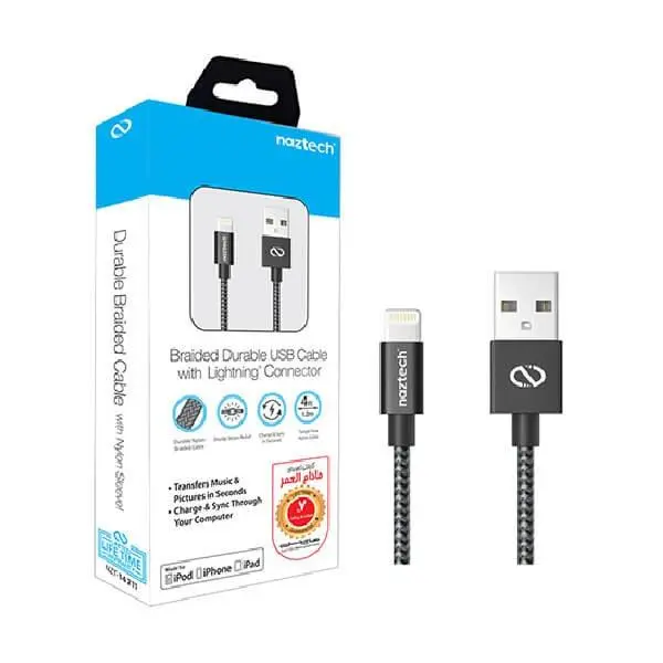 کابل شارژ و انقال داده کنفی نزتک مناسب برای گوشی موبایل اپل آیفون NAZTECH MFi Lightning Charge Sync USB Braided Cable - 2