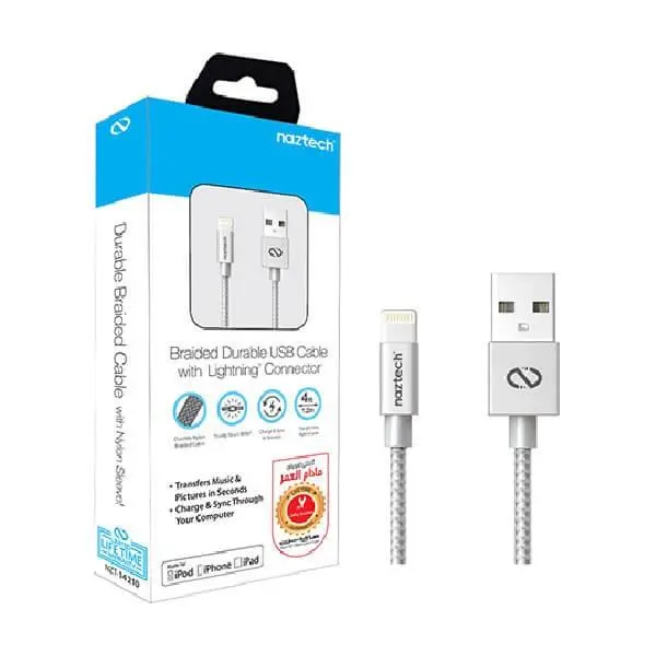کابل شارژ و انقال داده کنفی نزتک مناسب برای گوشی موبایل اپل آیفون NAZTECH MFi Lightning Charge Sync USB Braided Cable - 3