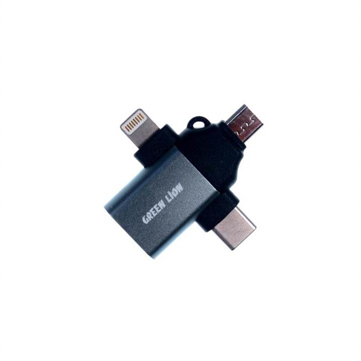 مبدل USB به microusb / لایتنینگ / USB-C گرین لاین مدل GN3IN1OTGGY -