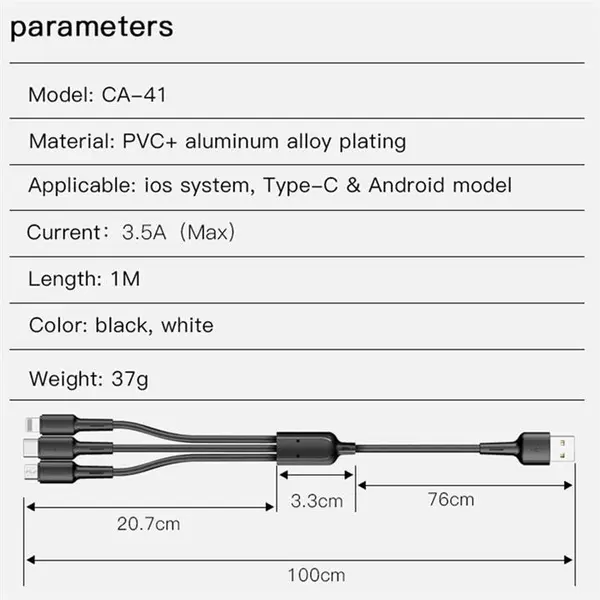 کابل تبدیل USB به لایتنینگ/ microUSB /USB-C یسیدو مدل CA41 طول 1 متر - - 4