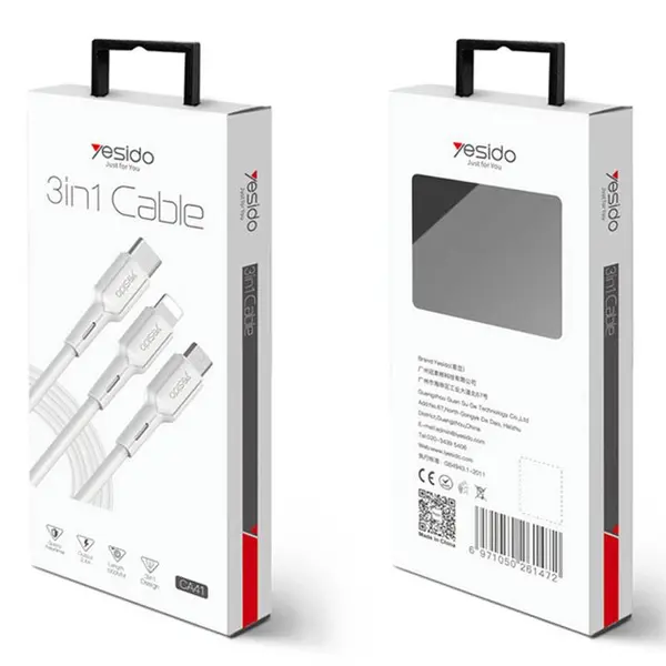 کابل تبدیل USB به لایتنینگ/ microUSB /USB-C یسیدو مدل CA41 طول 1 متر - - 3