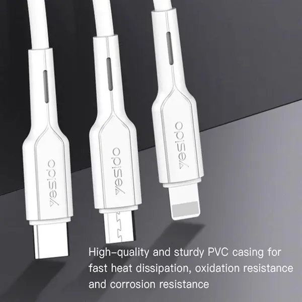 کابل تبدیل USB به لایتنینگ/ microUSB /USB-C یسیدو مدل CA41 طول 1 متر -