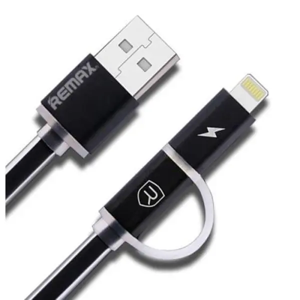 کابل تبدیل USB به microUSB و لایتنینگ ریمکس مدل Aurora به طول 100 سانتی متر Remax DSPT D14 2 In 1 Micro USB to USB Cable For Android And iPhone