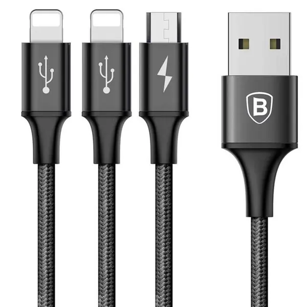 کابل تبدیل USB به microUSB و 2 کانکتور لایتنینگ باسئوس مدل Rapid طول 1.2 متر Baseus Rapid USB To microUSB And 2 Lightning Cable 1.2m - 3