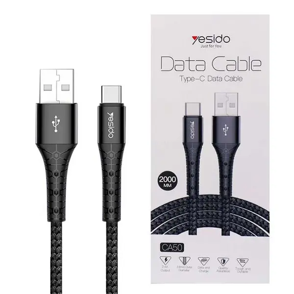 کابل USB به TYPE Cیسیدو مدل CA50 طول 2 متر ۲٫۴ آمپر YESIDO CABL CA50 2.4 A - 2