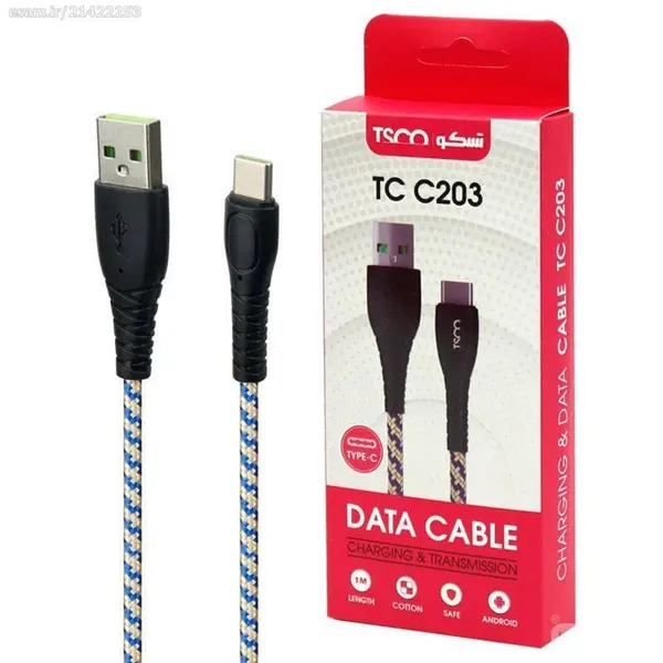 کابل تبدیل USB به USB-C آبی-کرم تسکو مدل TC-C203 طول 1 متر
