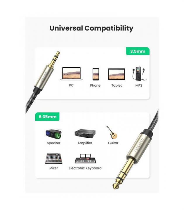 کابل 1 به 1 صدا استریو 3.5 میلی متر به 6.35 میلی متر TRS یوگرین AV127 ugreen AV127 3.5mm male to 6.35 male cable