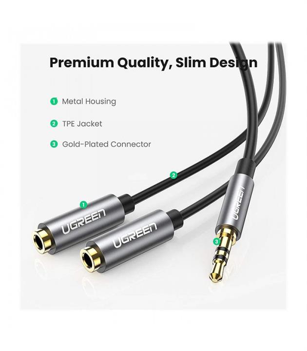 تبدیل 1 به 2 صدا استریو 3.5 میلی متری یوگرین AV123 طول 20CM ugreen 3.5mm AUX Stereo audio Splitter 20CM Cable