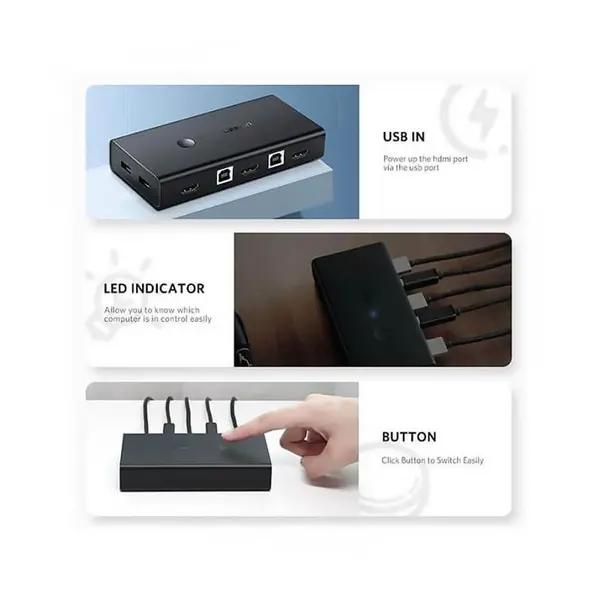 کابل و مبدل کی وی ام سوئیچ 2 پورت HDMI یوگرین CM200 - 3