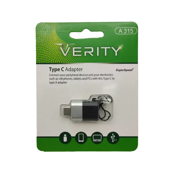 کابل و مبدل تبدیل OTG وریتی USB به تایپ سی Verity A315
