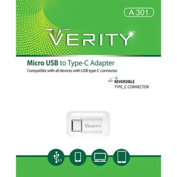 تبدیل MICRO USB به VERITY TYPE C مدل A301 رابط Type-C به microUSB وریتی Verity A301