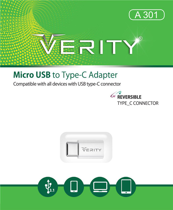 تبدیل MICRO USB به VERITY TYPE C مدل A301 رابط Type-C به microUSB وریتی Verity A301