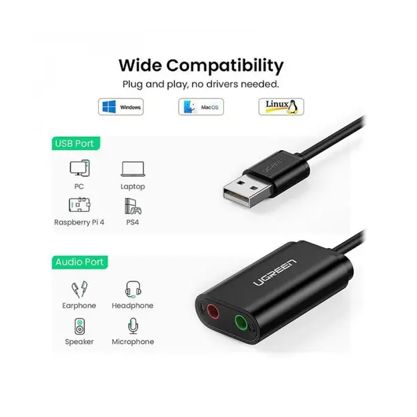 کابل و مبدل کارت صدا USB 2.0 یوگرین US205 Ugreen US205 USB 2.0 To Aduio Sound Card - 4