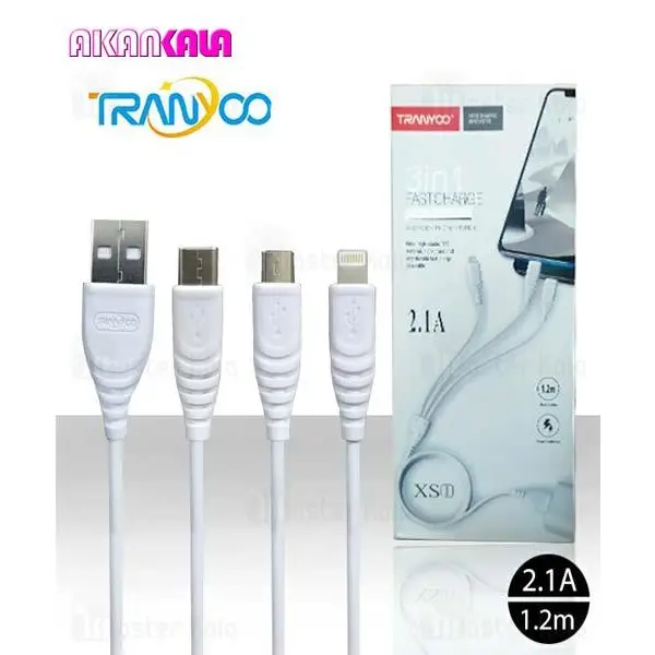 کابل تبدیل USB به microUSB / لایتنینگ / USB-C ترانیو مدل XS1 طول 1.2 متر -