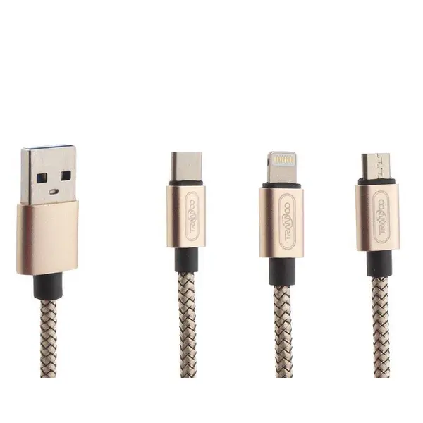 کابل تبدیل USB به microUSB/لایتنینگ/USB-C ترانیو مدل XS طول 1.5 متر - - 2
