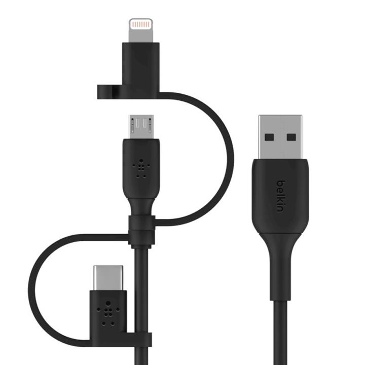 کابل تبدیل USB به USB-C/ لایتنینگ/ MicroUSB بلکین مدل CAC001bt1MBK BOOST طول 1 متر