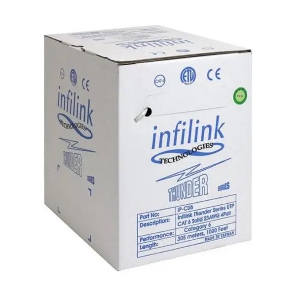 کابل شبکه نگزنس Cat6 UTP روکش PVC حلقه 305 متری تمام مس حلقه ای Infilink Cable CAT6 UTP, High Performance, PVC 305M