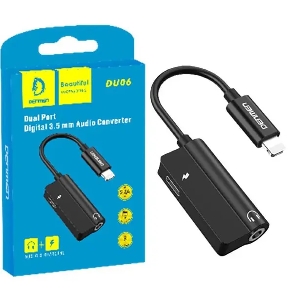 کابل و مبدل تبدیل Jack 3.5m & Lightning به Lightning دنمن Denmen DU06