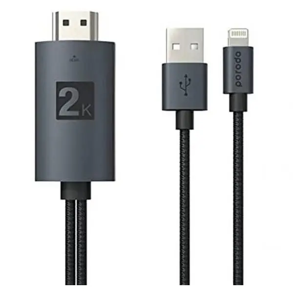 تبدیل Lightning به USBو HDMI  پورودو PD- ABHDL2 دومتری Porodo Braided HDMI Lightning Cable 2M PD- ABHDL2