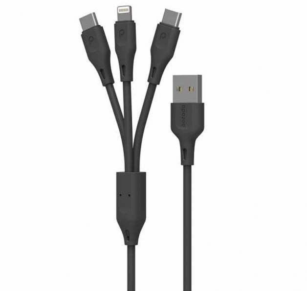 کابل سه کاره لایتنینگ و Type- C به USB پورودو سه متری Porodo 3in1 USB Cable Lightning And Type- C 3M
