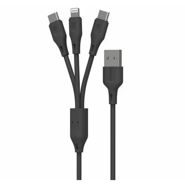 کابل سه کاره لایتنینگ و Type- C به USB پورودو سه متری Porodo 3in1 USB Cable Lightning And Type- C 3M