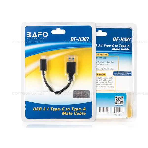 کابل تبدیل USB 3.1 TYPE C/M به USB3.0 Micro B/M 1.5m Black بافو BF-H388 BAFO Bafo BF-H387 USB 3.1 Type-C/M to USB 3.0 A/M Cable 1.5m