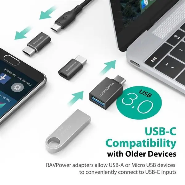 مبدل USB-C به microUSB/USB 3.0 راو پاور مدل RP-PC007 RavPower RP-PC007 USB-C to microUSB/USB 3.0 Converter