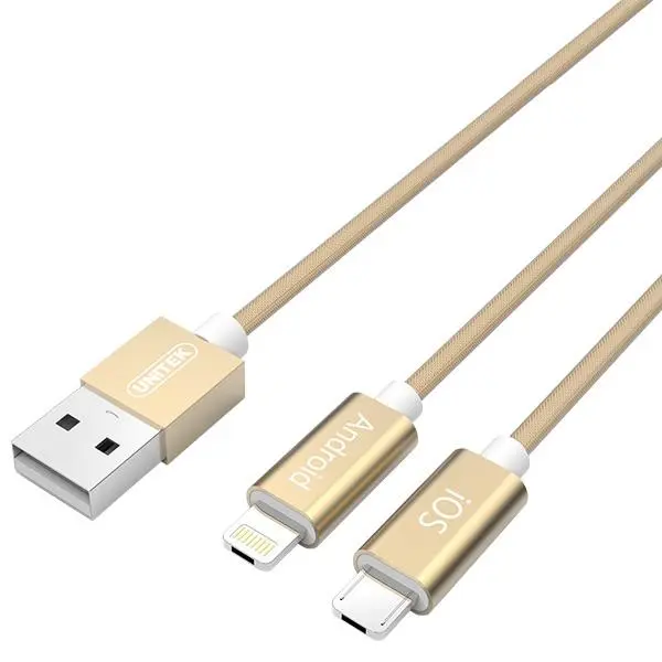 کابل تبدیل USB به لایتنینگ/Micro-USB یونیتک مدل Y-C4023GD طول 1.5 متر Unitek Y-C4023GD USB To Micro-USB/Lightning Cable 1.5m