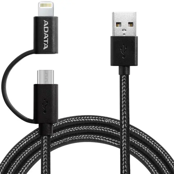 ADATA 2-IN-1 USB To microUSB/لایتنینگ Cable 2m کابل تبدیل USB به microUSB/لایتنینگ ای دیتا مدل 2-IN-1 طول 2 متر