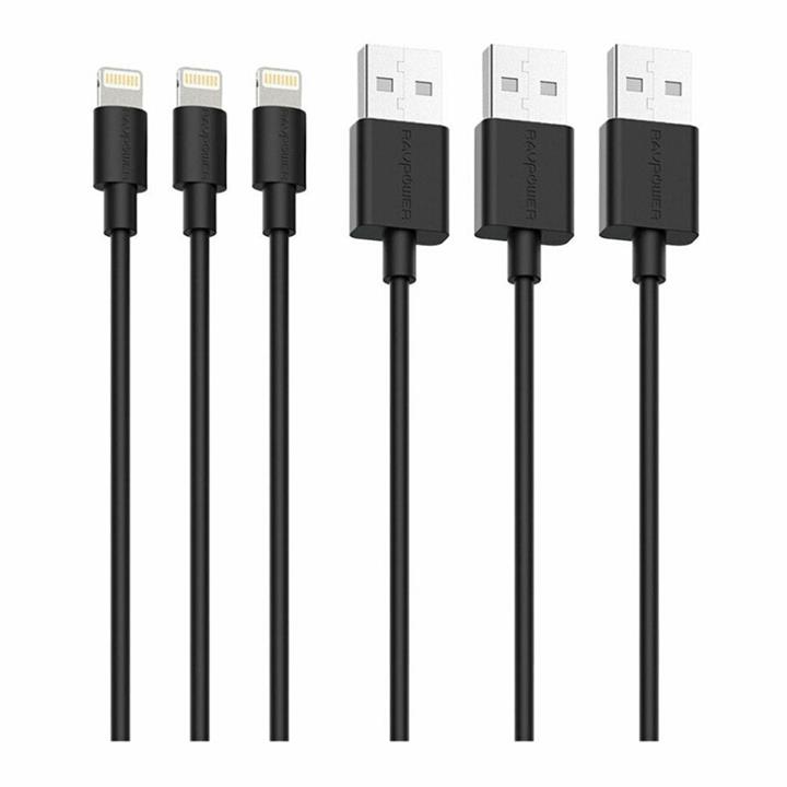 کابل تبدیل USB به لایتنینگ راوپاور مدل RP-CB045 بسته 3 عددی مشکی RAVPower RP-CB045 USB To Lightning Cable