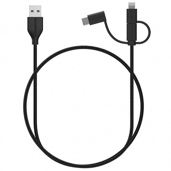 کابل تبدیل USB به لایتنینگ/ USB-C/ microUSB راو پاور مدل RP-CB021 طول 0.9 متر RAVpower RP-CB021 USB to microUSB/ Lightening/ USB-C Cable 0.9m