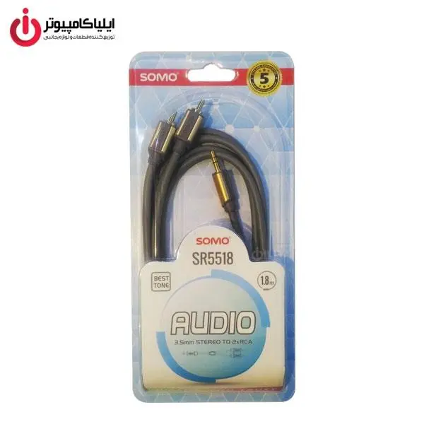 کابل تبدیل جک 3.5 میلی متری به RCA سومو مدل SR5518 طول 1.8 متر Somo SR5518 Aux To RCA Cable 1.8M