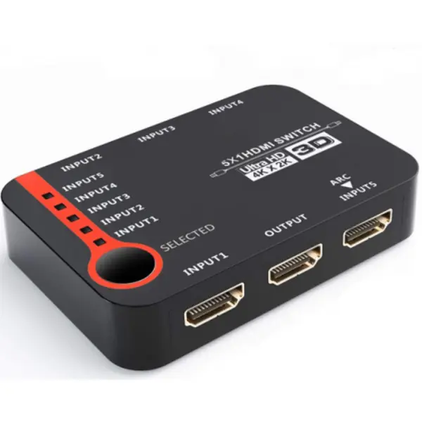 سوئیچ 5 پورت HDMI لایمستون مدل LIMESTONE LS-HS0501 LimeStone LSHS0501 HDMI 5×1 Switch W/IR 3D Support 4Kx2K With Remote Control