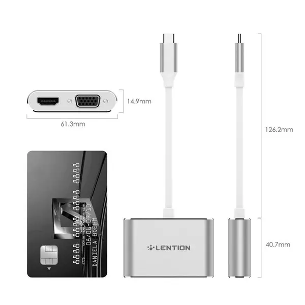 مبدل LENTION USB-CسریCLOUDمدلC51SHV Converter USB_C To HDMI/VGA Model Lention C51SHV