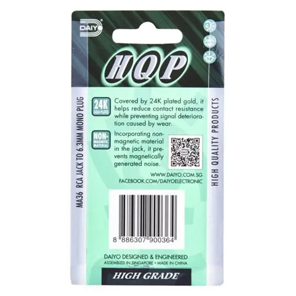مبدل جک RCA به درگاه 6.3 میلی متری Mono دایو مدل MA36 Daiyo MA36 RCA Jack To 6.3mm Mono Plug Adaptor