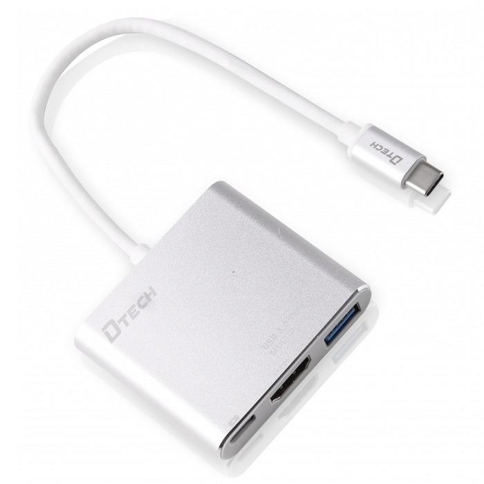 تبدیل Type-C به HDMI+USB3.0+PD دی تک مدل تی 0022 Dtech DT-T0022 Type-c to 4k HDMI+USB3.0+PD Converter