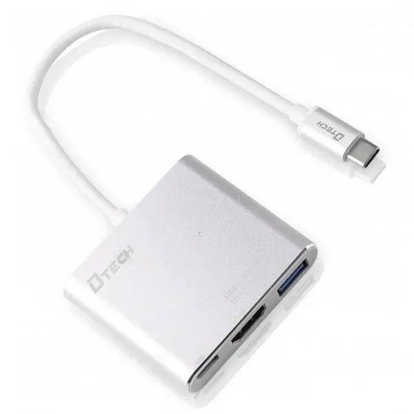 تبدیل Type-C به HDMI+USB3.0+PD دی تک مدل تی 0022 Dtech DT-T0022 Type-c to 4k HDMI+USB3.0+PD Converter - 2